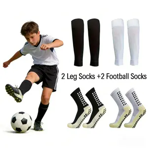 Sports Soccer Anti-Slip Socks And Leg Guards Set | Breathable Comfortable Solid Color, for Boys and Girls