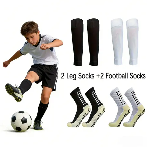 Sports Soccer Anti-Slip Socks And Leg Guards Set | Breathable Comfortable Solid Color, for Boys and Girls