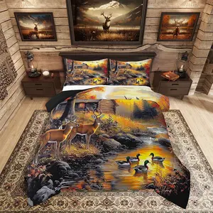 Feelyou Multi-Size Deer Theme Microfiber Decorative Bedding Set - Soft Travel-Friendly Farmhouse Linens for Country Cabin, Woodland Hunting Lodge, Microfiber Bedding Set
