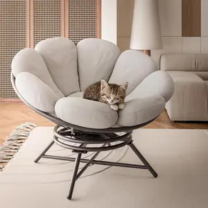 LAUSAINT HOME 40'' Papasan Chair with 360° Swivel Base, Ergonomic Petal-Shaped Cushion & Heavy-Duty Steel Frame, Outdoor Lounge Chair for Living Room and Balcony, Grey outdoorfun