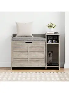 Litter Box Enclosure With Top Opening And Cushion, Hidden Cat Litter Box Furniture, Cat House, Privacy Cat Litter Box Cabinet, Grey Kitten