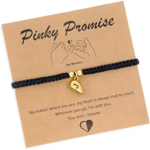 Matching Bracelets for Couples,  Heart Initial Friendship Adjustable Couple Bracelet Women, Cute Match Charm Letter Name Black Braided Rope Valentines Bf Gf