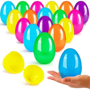 3.15" Easter Eggs, Fillable Plastic Eggs Empty Colorful Bright Eggshells with Hinge for Easter Hunt, Filling Treats, Party Favor, Basket Stuffers, Classroom Prize Supplies, 18PCS