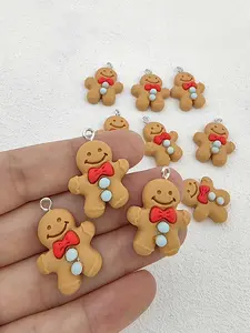 10pcs Resin Gingerbread Man Charms Set for DIY Crafts, Festive Jewelry Making Accessories - Pendants for Bracelets, Keychains & Earrings