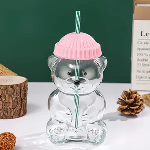 New Creative Bear Glass Cup with Straw, High Borosilicate Glass Straw Cup, Trendy Bear Cup, 1pc, Drinkware, Perfect for Drinks and Parties