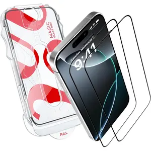 Screen Protector for  16 Pro Max - MagicBox Tempered Glass Screen Protector  16 Pro Max (2 Pcs) Edge-to-Edge Protection with 2 Applicators, 9H Hardness, Oleophobic Coating