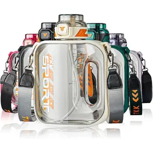 WCW- Half Gallon Water Bottle Jug with Straw Large Capacity Plastic Water Bottle Dishwasher Safe 1/2 Gallon 50 Oz Water Bottle Jug  Tritan for Gym Yoga Travel Camping Outdoor