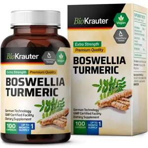 BioKrauter Boswellia Turmeric Supplements - 100 Capsules, Extra Strength Premium Quality, Vegan, German Technology, GMP Certified, Up to 1 Month Supply
