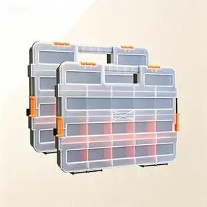 2-Piece 34-Compartment Organizer Toolbox Sets With 20 Removable Dividers, Durable Plastic Storage Box, Excellent for Screws Nuts and Small Parts, Black Orange