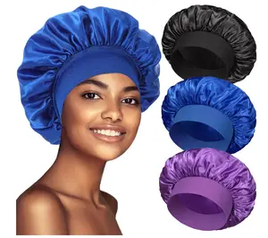 3 Pack Satin Bonnet Silk Bonnet for Sleeping, Bonnets for Black Women Bonnet for Sleeping Large Sleep Cap, Wide Soft Band Bonnet for Curly Hair