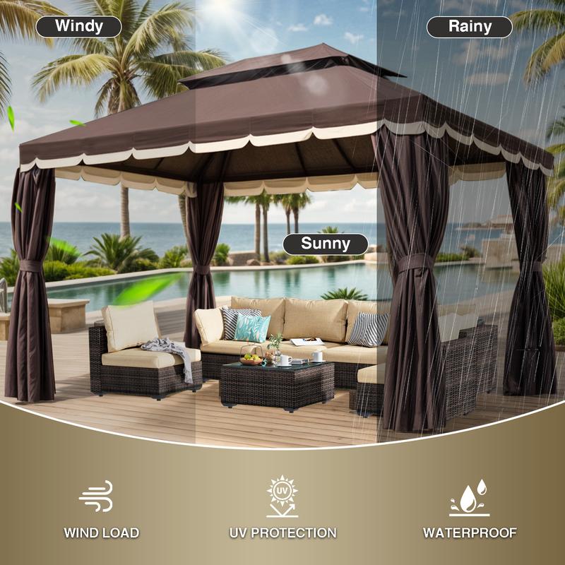 Gaptainer Outdoor Gazebo for Patio,10x13 Gazebo Canopy Tent with Mosquito Netting & Curtains,Party Tent Shelter with Waterproof Sunshade Double Vented Roof for Garden,Deck,Backyard,Lawn