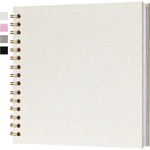 7x7 Inch Scrapbook DIY Photo Album Linen Cover Hardcover White Pages 20 Sheets Small Scrap Memory Book Beige