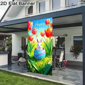2D flat banner, 1pcCute White Rabbit in Egg Shell Easter Backdrop, Spring Flower Tulip Green Grass Scene Happy Easter Party Decorations for TikTok Video Backgroundgalentines party decor, valentine day decor, decorations for valentines day