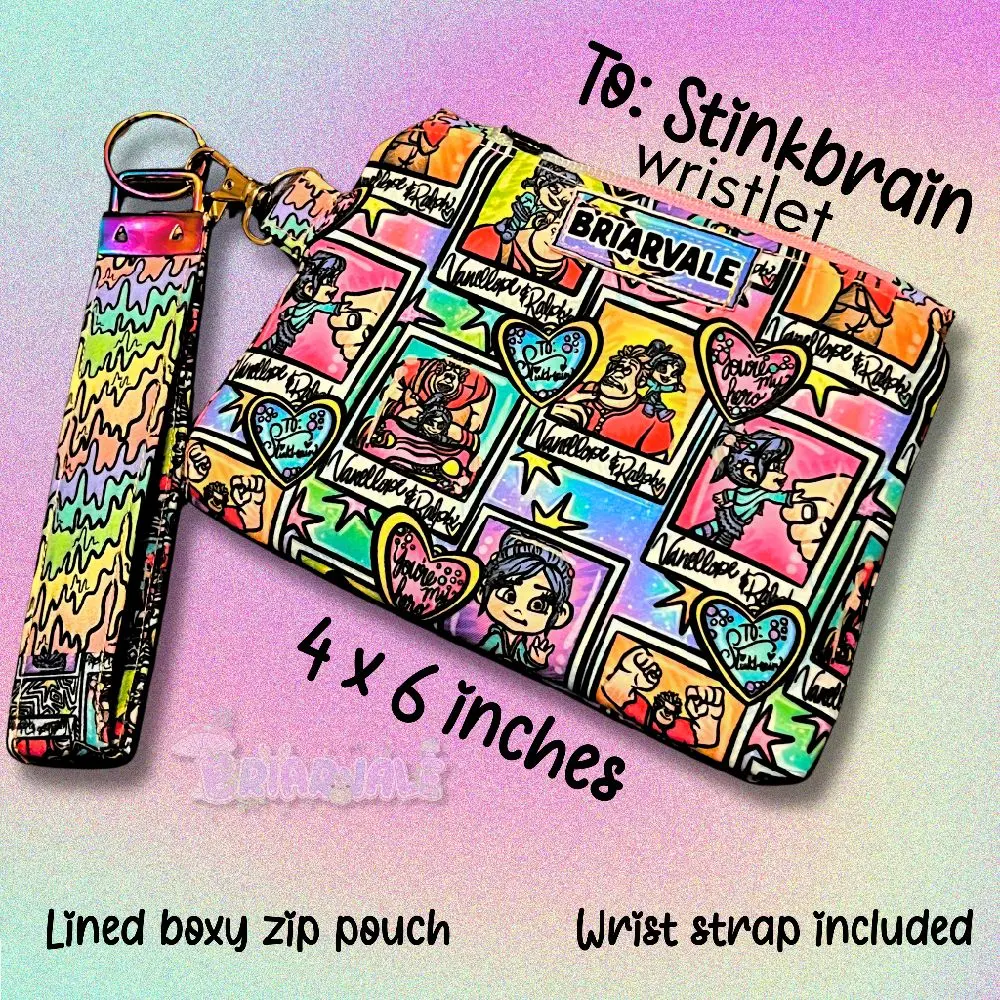 Glitch Arcade Racer Zipper Wristlet – 4x6” Pouch with Double-Sided Strap Keyfob Lanyard