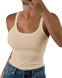 Tankaneo Womens Scoop Neck Ribbed Knit Tank Top Sleeveless Cotton Wife Beater Camisole Shirts