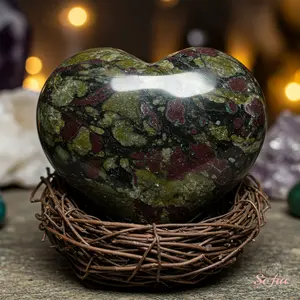 Dragon Bloodstone Heart, Polished Blood Jasper Tumbles, Heart-shaped Crystal Desk Decoration Mineral Specimen Worry Stone Gemstone Collection