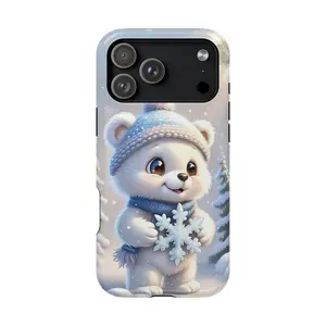 Cute Polar Bear Phone Case – Kawaii White Bear in Blue Hat & Scarf, Cute Phone Case, Funny Gift, Gift for Women, Mom, Sister, Friend, Him/ Her, Birthday - iP Xr, 11, 12, 13, 14, 15, 16, 17, S21, 22, 23, 24, 25 - Tough Case, MagSafe Case, Phone Case