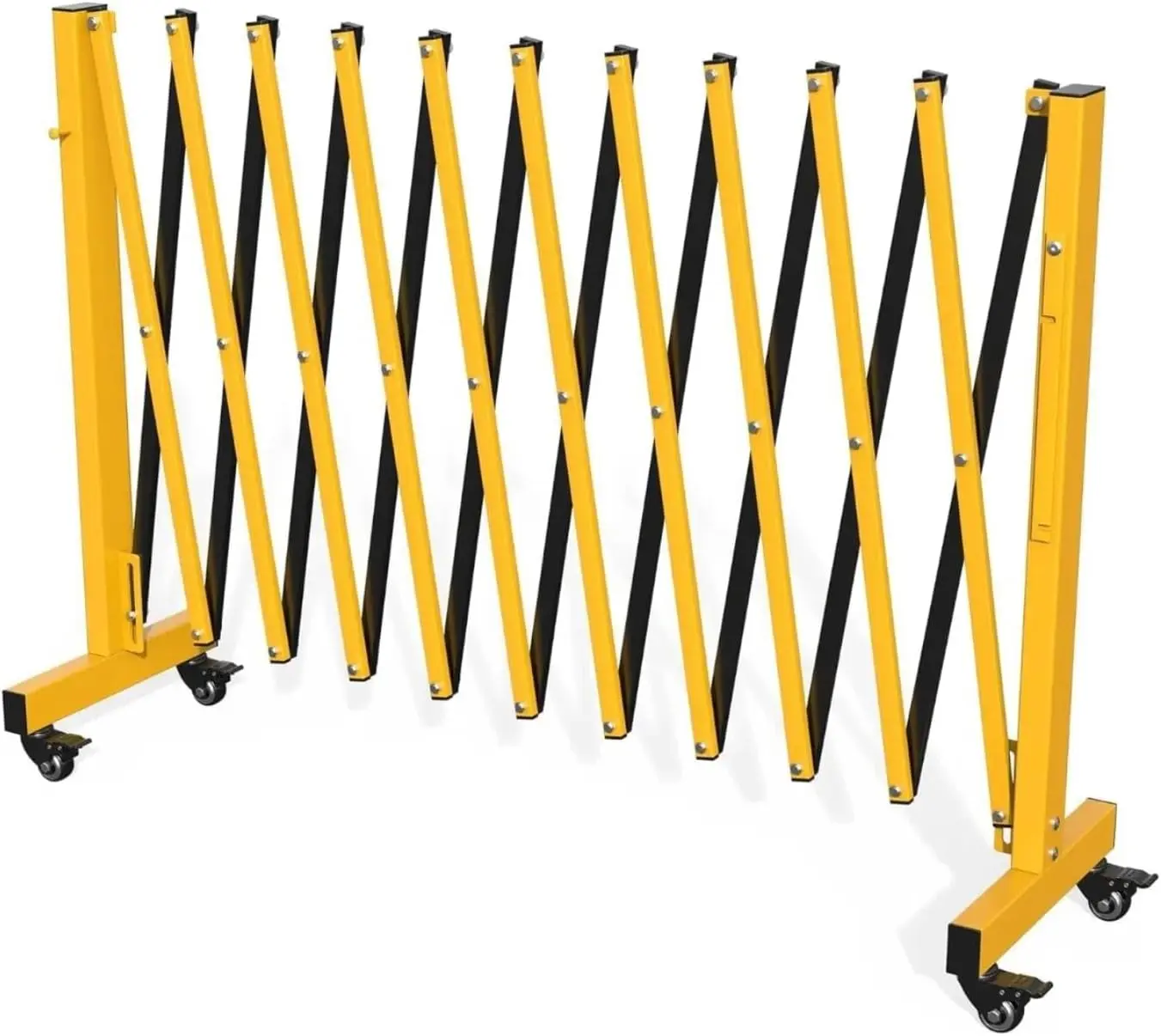 Mobile Folding Safety Barricade - 6FT Expandable, 124cm Height Retractable Driveway Gate, 4 Carbon Steel Industrial Barrier with Wheels