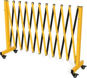 Mobile Folding Safety Barricade - 6FT Expandable, 124cm Height Retractable Driveway Gate, 4 Carbon Steel Industrial Barrier with Wheels
