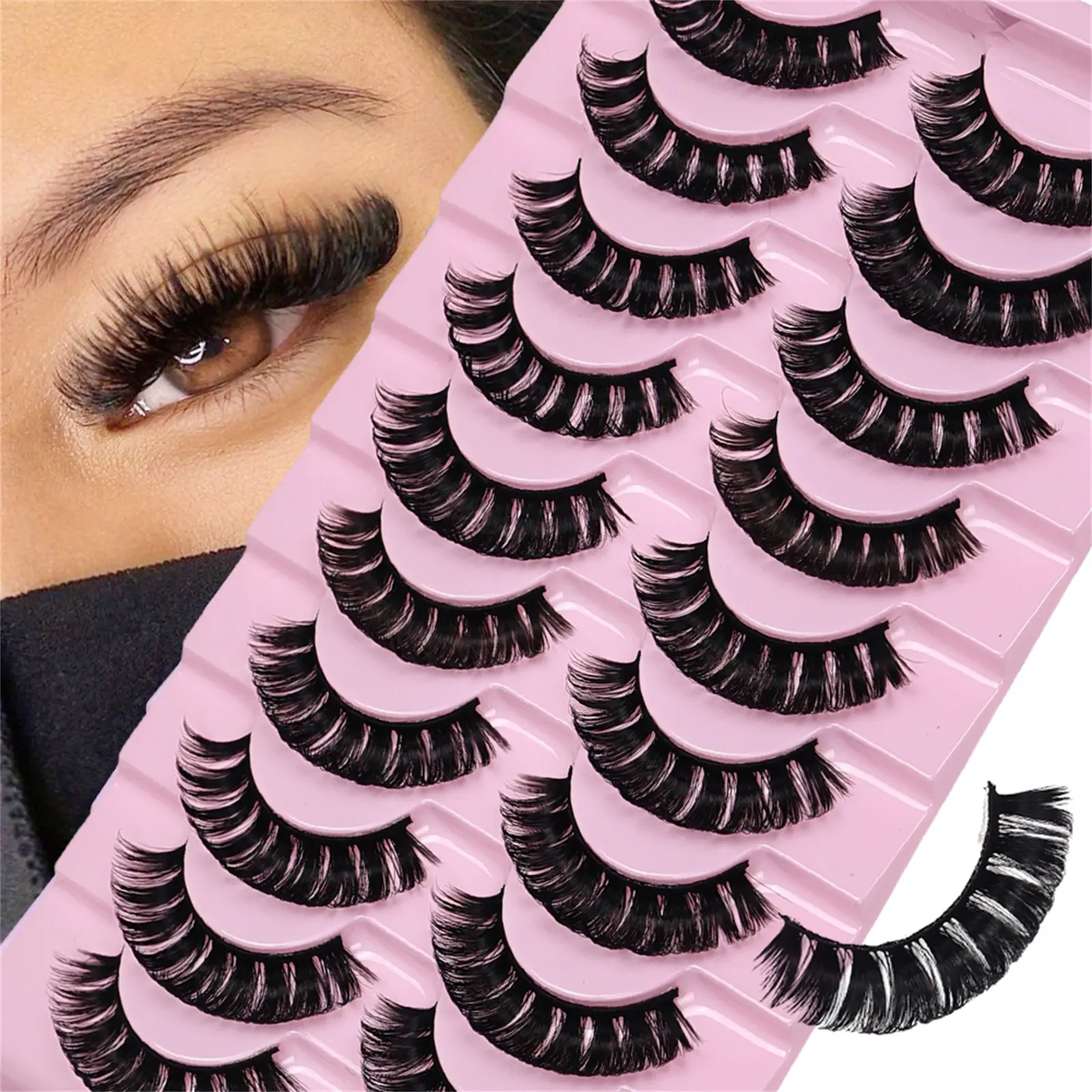 10 Pairs Russian Strip Lashes DD Curl Lashes 3D Eyelashes Volume Cluster Lashes Reusable Fluffy False Lashes Russian Extensions Volume Lash Clusters DIY False Eyelashes High Quality Eyelashes