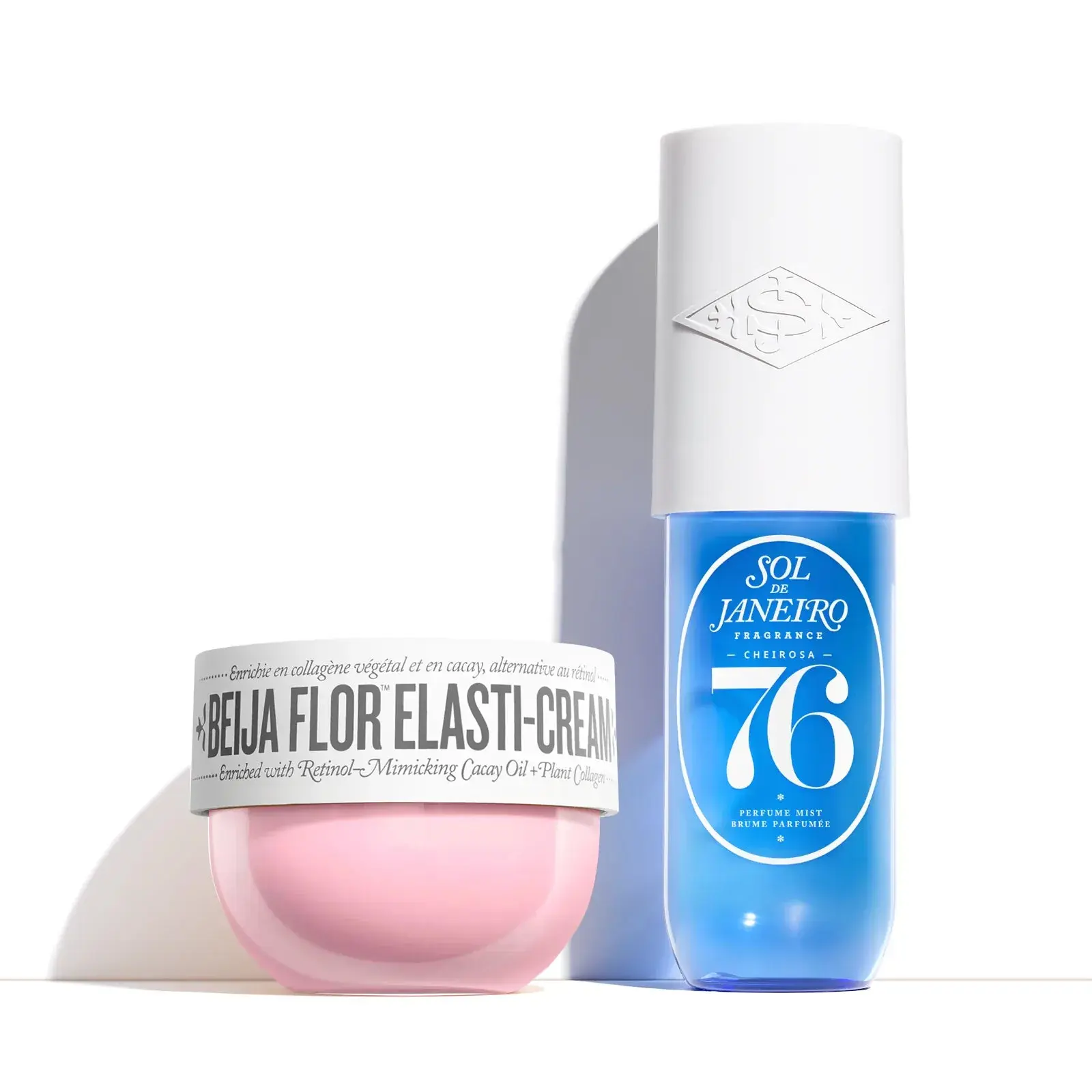 Sol de Janeiro Life of The Party Duo | Includes Beija Flor Elasti-Cream, For Elasticity That Boosts Collagen For Smoothness And Bounce With Notes Of Brazilian Jasmine And Pink Dragonfruit. Layer Chieirosa 76 For Notes Of Midnight Jasmine And Amber Woods.