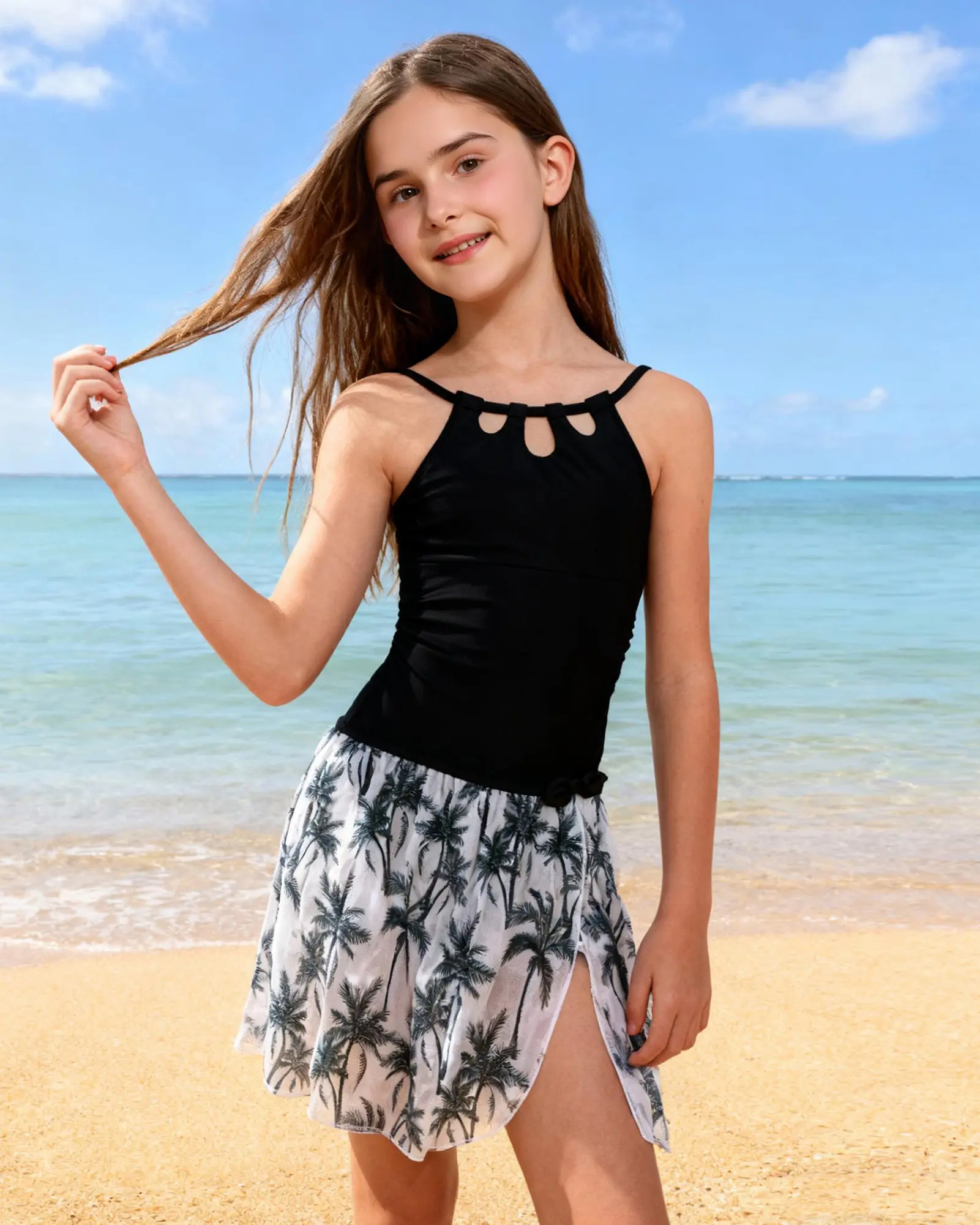 7-16 Years Teen Girls Swimsuit One Piece Swimwear with Tropical Printed Cover Up Skirt Girls comfortable Bathing Suits Set Swimmingsuits Swimoutfit