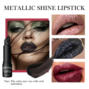 3Pcs Glitter Shine Lipstick Set,Diamond High Pigmented Metallic Lips Makeup Long Lasting Waterproof Glitter Sparkly Glossy Lip Gloss for Women Halloween Makeup Goth Makeup Christmas Gift darkred lipstick
