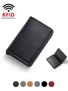 Slim ANTI RFID Anti-theft Automatic Pop-up Card Holder Case, Men's Black ID Credit Card Holder Case Wallet, Carbon Fiber Purse, RFID Blocking Pouch