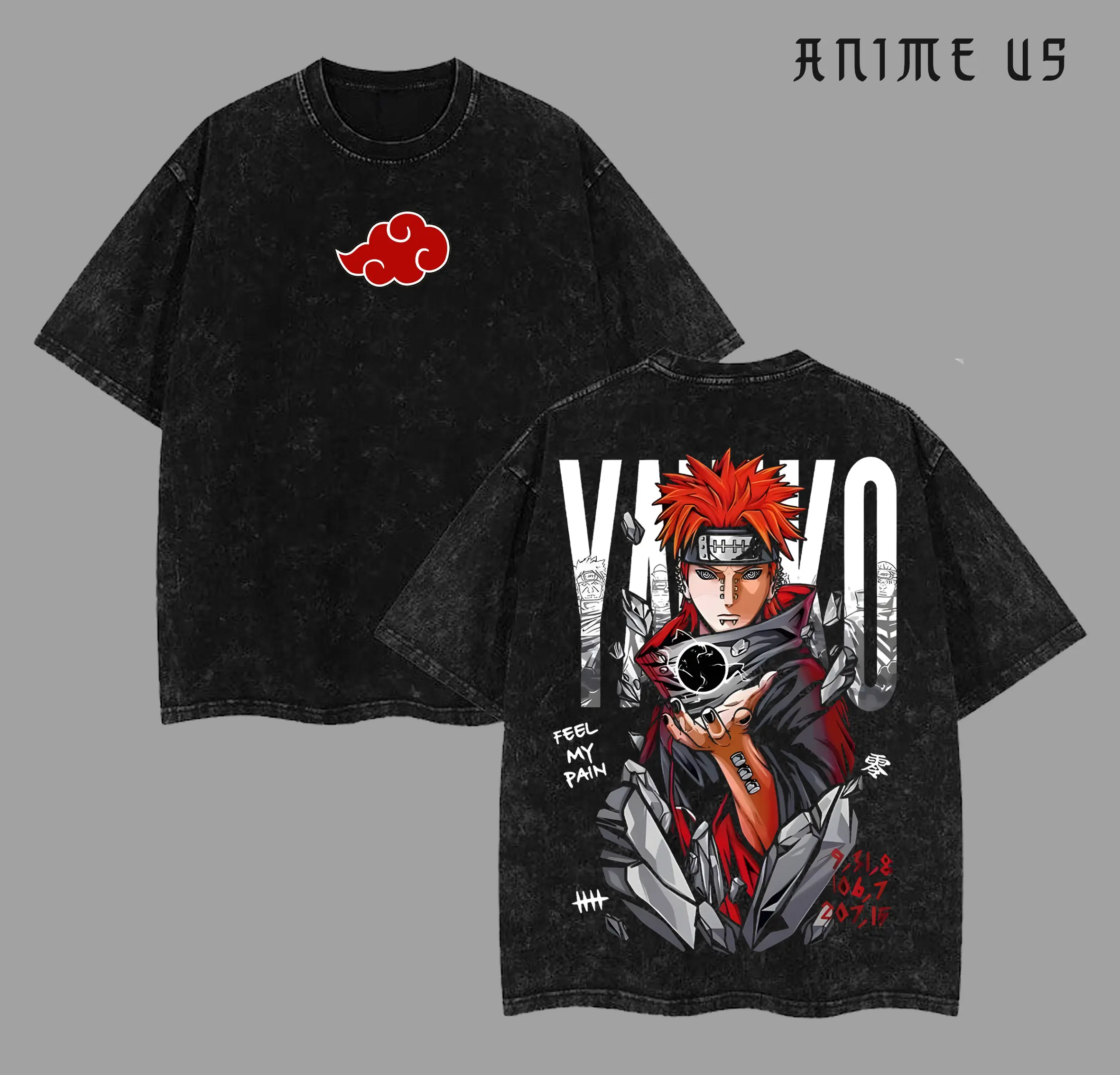 Pain Akatsuki Naruto Shippuden Vintage Washed T-Shirt | Yahiko Pain Anime Graphic Tee | Oversized Streetwear Shirt