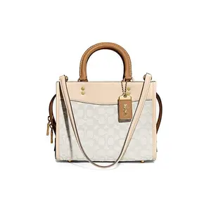 COACH Rogue 25 Medium Tote Bag for Women with Signature Jacquard and Leather Accents in Contrast Colors