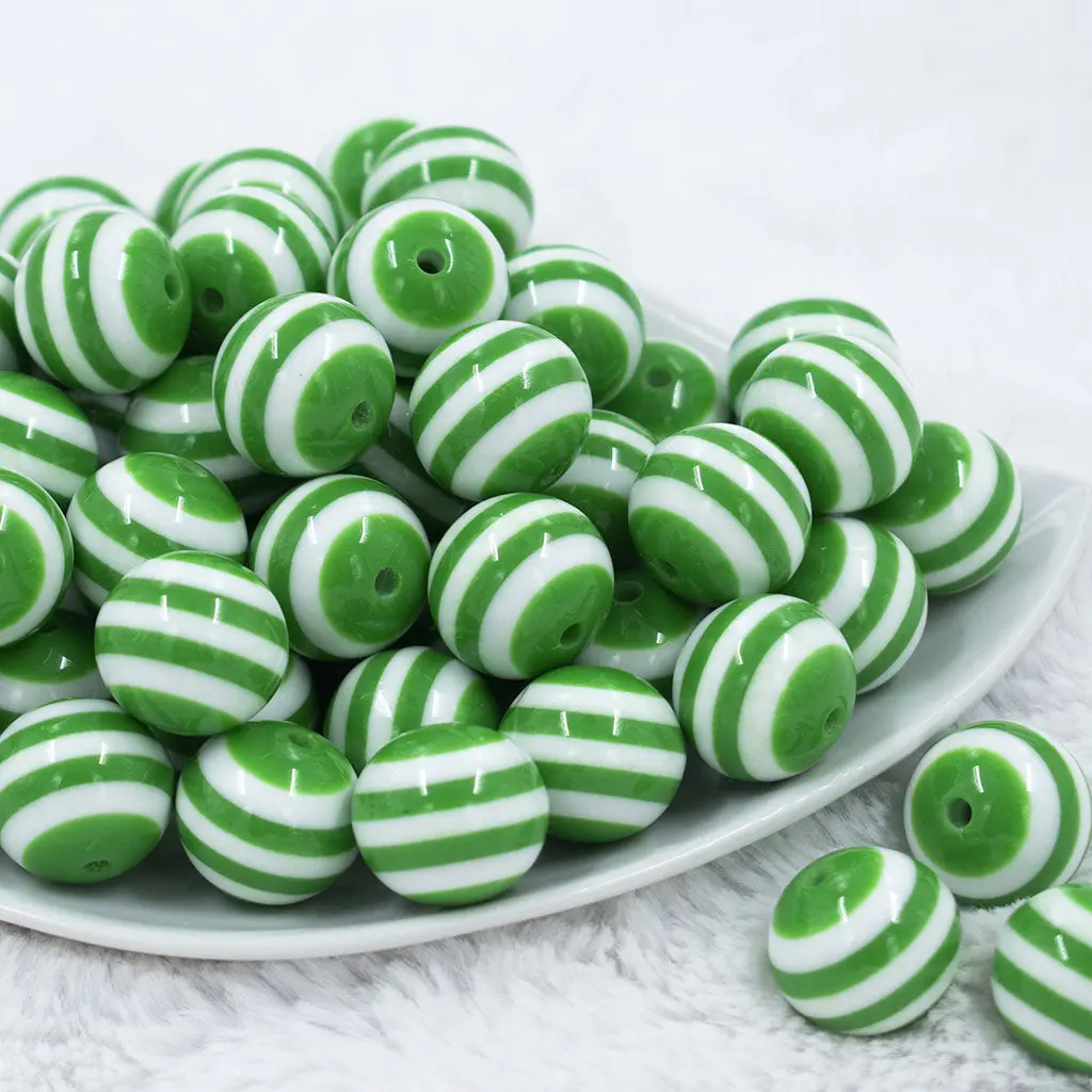 20mm Green with White Stripe Chunky Bubblegum Beads
