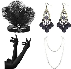 Women 1920s Flapper Set, 20s Headband Headpiece Costume Accessories for Halloween Party Cosplay