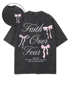 Faith Over Fear Double Sided Unisex Washed Christian T-shirt, Oversized 5XL Vintage Jesus Shirt, Cotton Menswear Womenswear