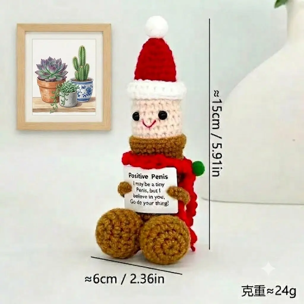 Positive Deez Mini Crochet Penis Ornament, Handmade Funny Christmas Tree Hanging Decor, Hilarious Novelty Xmas Stocking Stuffer Gag Gift for Boyfriend Husband Men Him