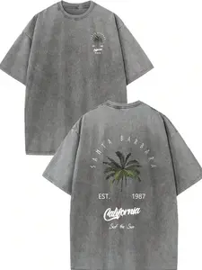 valentine shirts Men's Retro California Style Cotton T-Shirt-"Est.1989" Coconut Tree Design, Short Sleeves, Round Neck, Casual Summer Clothes, Machine Washable, Summer Casual Clothes |TiedyeT T-Shirt Back Design, Retro T-Shirt.