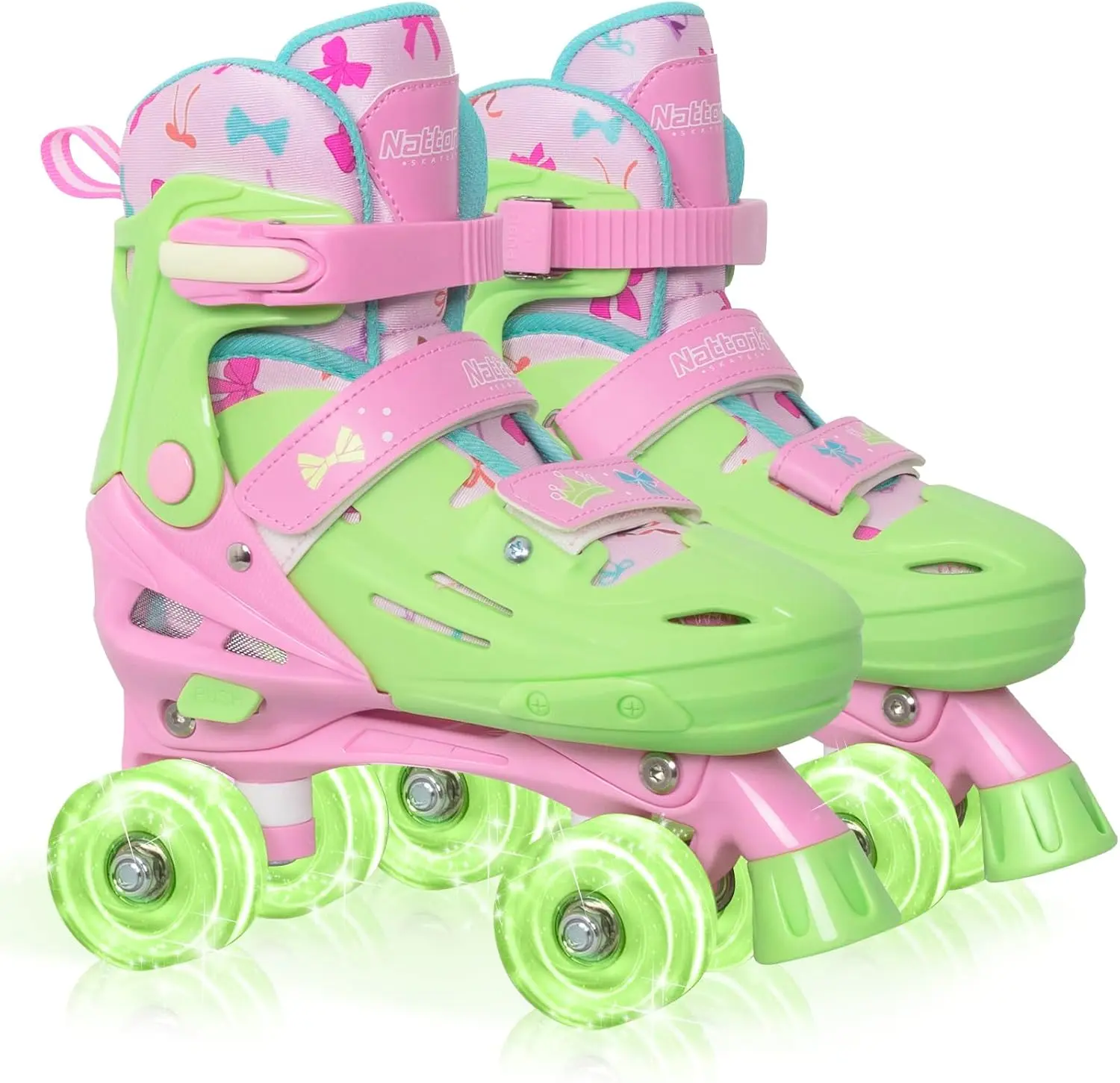 Toddler Adjustable Quad Roller Skates for Boys Girls 4-12 Years Old, Self-Powered Flashing Wheels Starter Recreation Skates, Outdoor Fitness Sports Christmas Birthday Gift