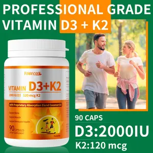 Vitamin D3K2 Supplement, 90-day supply, 2000 IU D3, 120mcg K2 (including MK7), supports bone and dental health, dual nutritional support, daily care, easy to swallow - 90 capsules