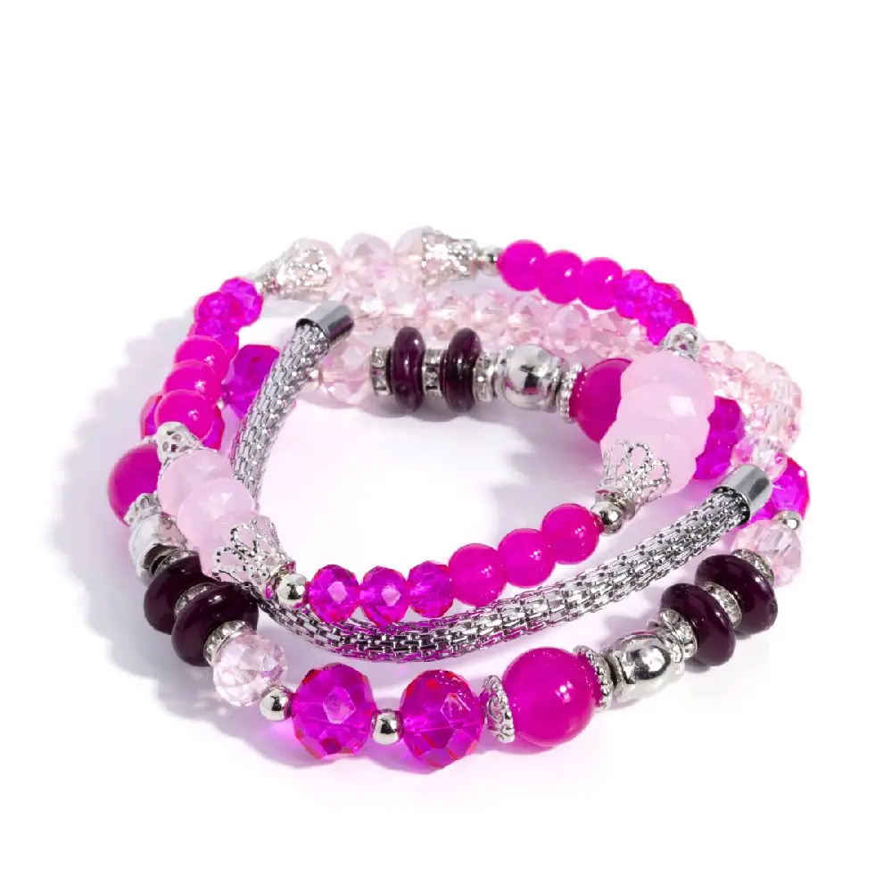 Paparazzi Beaded Bracelet Set - Pink & Silver Beads, Stackable Design, Fashion Jewelry for Women
