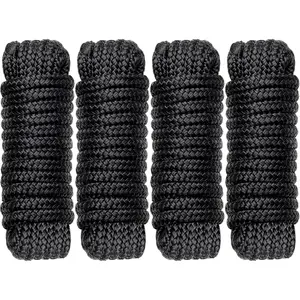 Boat Dock Lines Marine Rope - 3/8" x 15ft with Pre-Spliced 12" Loop Double Braided Nylon Ropes Bumper Tie Mooring Line for Boats Docking Pontoon Boating Accessories - 4 Pack