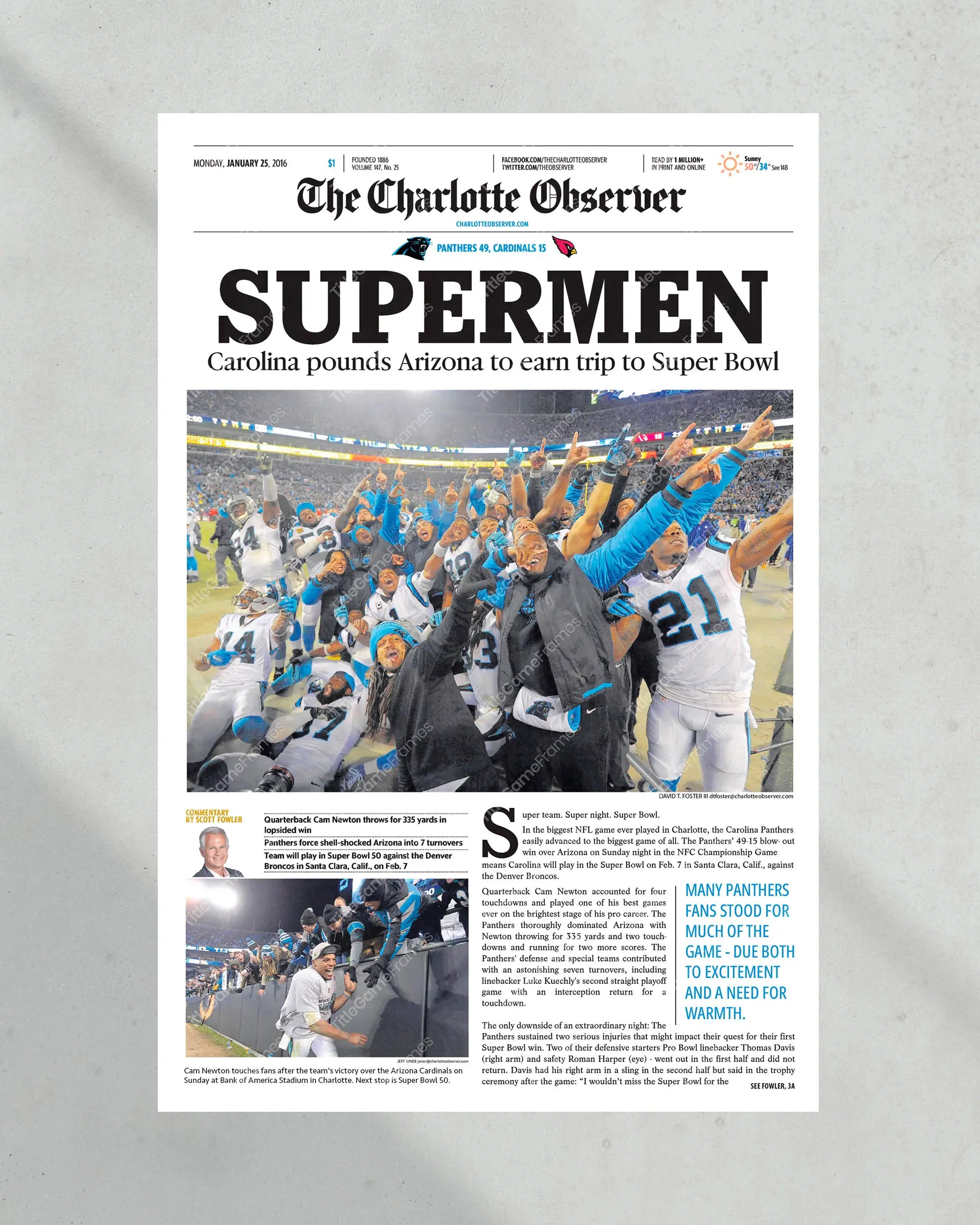 2016 Carolina Panthers 'SUPERMEN' NFC Championship -  Journey Poster( Unframed - Print Only )
