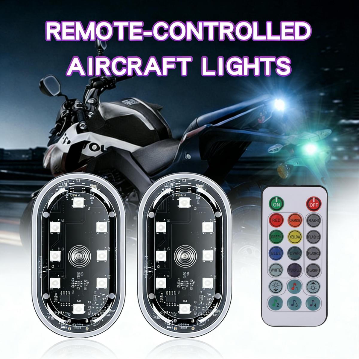 2Pcs RGB Led Car Light with Remote, USB Rechargeable 8Colors Wireless Motorcycle Flash Light Warning Lights for Bike Car Multifunctional, Waterproof Car Interior Decoration Light - Car Lighting Accessories