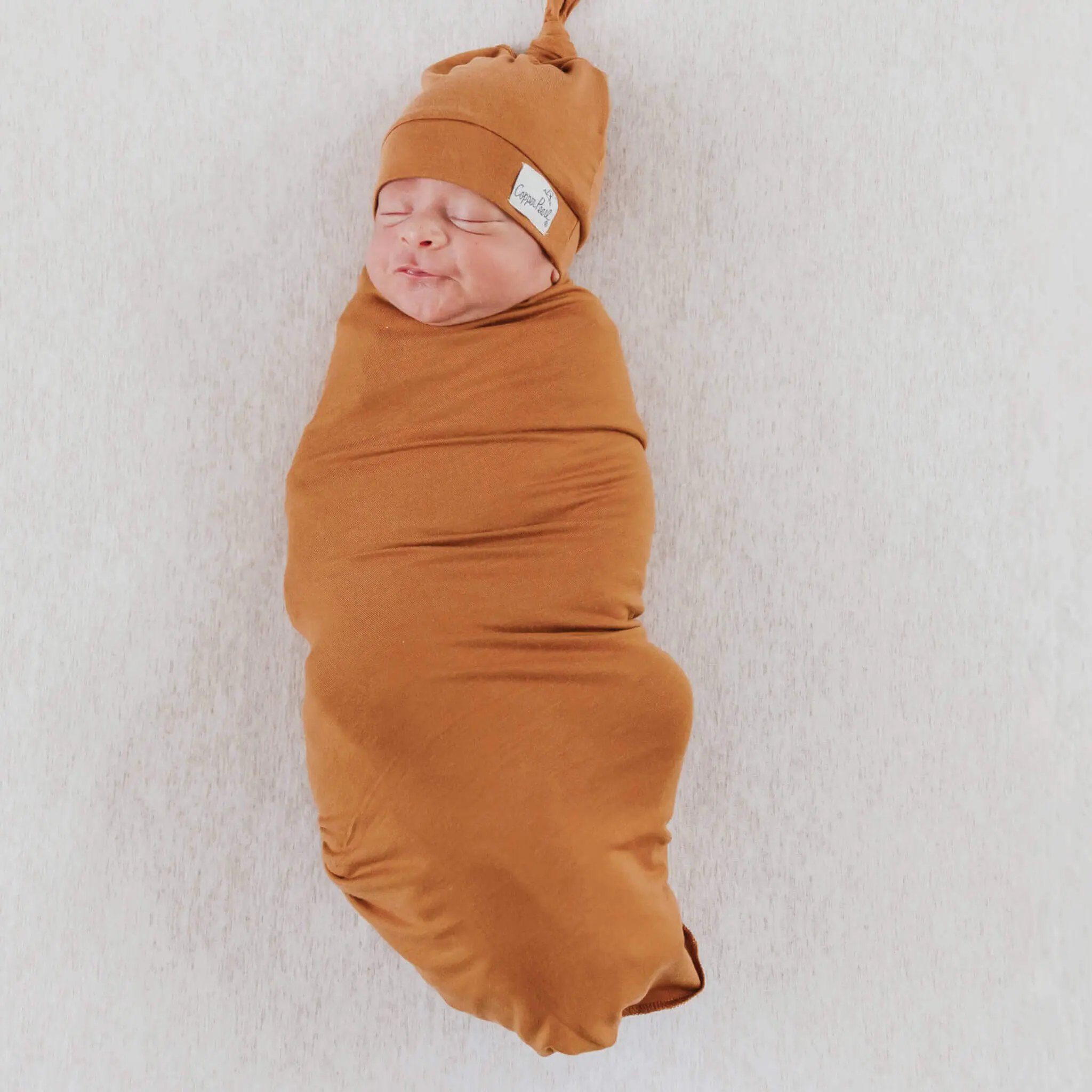 Copper Pearl Knit Swaddle Blanket-Camel | Lightweight & Breathable Baby Blanket | Premium Stretch Knit | Newborn Essential
