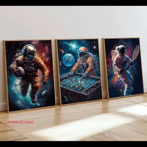3-Piece Set, Cool Astronaut Canvas Wall Art, Fun Astronaut Poster, Printed Artwork, Astronaut Wall Decor for Teenage Boys, Perfect for Decorating Teenage Boys' Rooms, Living Rooms, and Bedrooms, Frameless