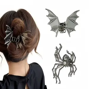 large claw clip Women's Punk Style Skull Design Hairpins, Durable Material, Versatile Fashion Accessories, Suitable for All Seasons & Daily  personalized claw clip Gothic Bat Wing HairMetal Spider Web Hair Clips Set Gothic Bat Wing Hair Clip Punk Bat Desi