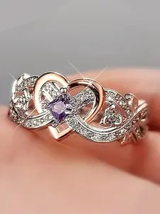 Elegant Infinity Ring - 1pc with Purple Synthetic Zirconia - Engagement Wedding Band, Daily & Special Occasion Jewelryengagement rings, Cubic Zirconia Rings, Heart Ring, Stainless Steel Rings