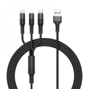 3-in-1 Fast Charging Cable 3FT Braided Nylon | 2.4A High-Speed USB Charger Only (No Data) for iPhone 15/14, Samsung Galaxy, Android Phones, Tablets | MFi/MQS Certified Durable Sync Smartphone Cellphone Black Electronic