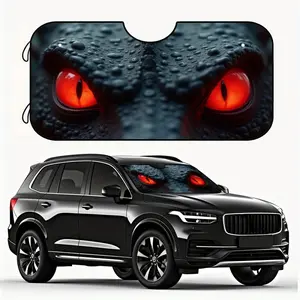 1pc automotive front windshield sunshade with red-eyed alien design - foldable UV protection and thermal insulation, durable polyester fiber, suitable for most vehicles, both male and female car interior accessories.