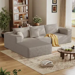 CouchCove  106''Sectional Boneless Cloud Sofa,Modern Modular L-Shape Couch for Living Room,Corduroy Convertible Sponge Sleeper Sofas,Upholstered Lougne Chaise Couchs-with Soft Pillow furniture