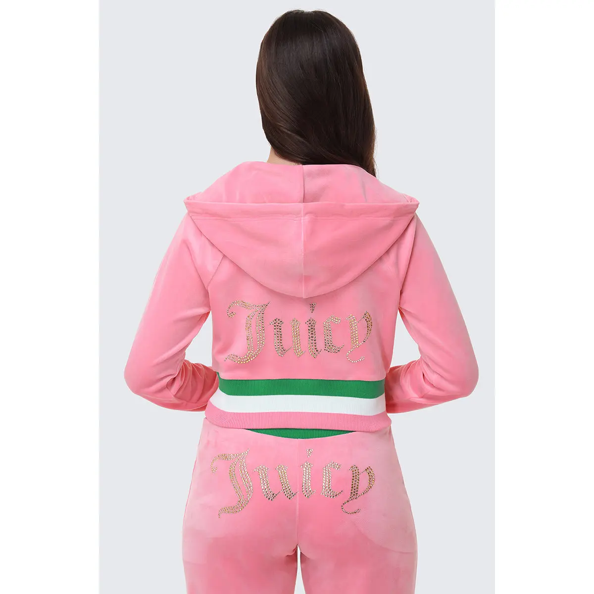 Juicy Couture Heritage Stripe Bling Velour Zip Hoodie