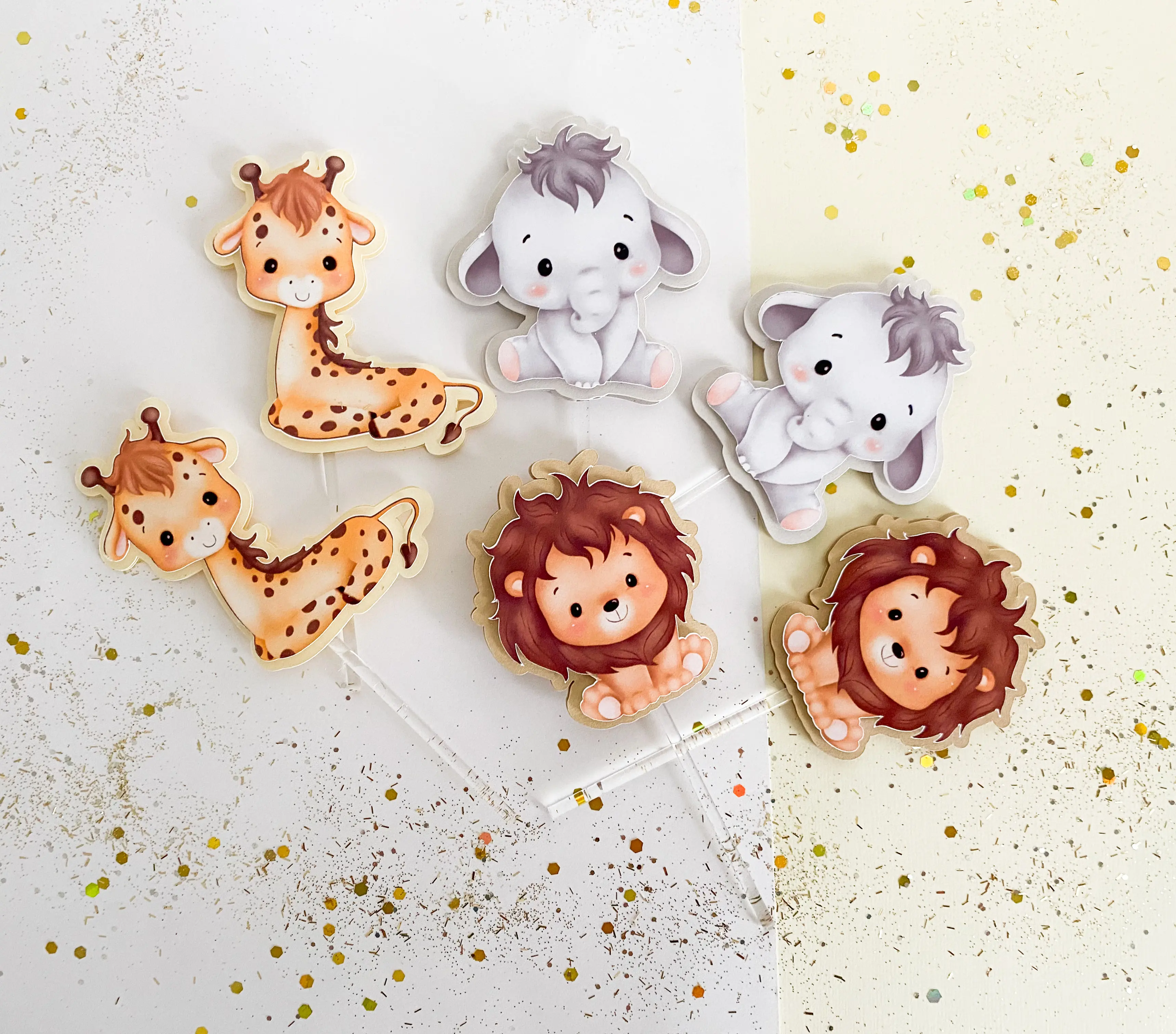 Set of 12 - 3D Safari Cupcake Toppers, Safari Party, Animals safari birthday decoration, Safari baby Shower